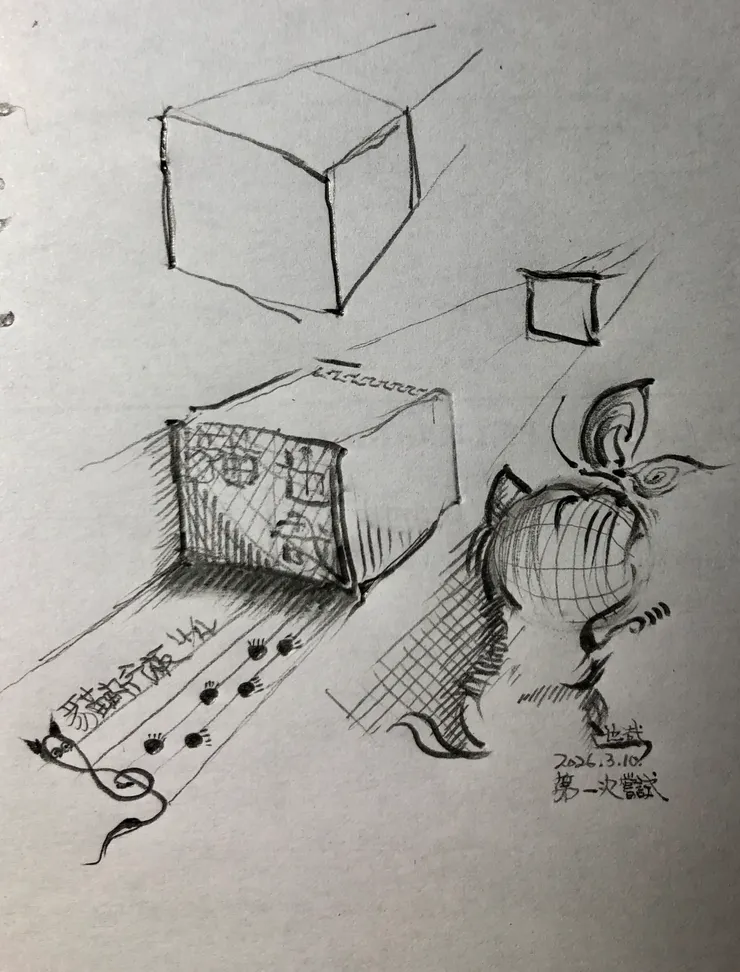 偽裝詩人喬裝貓的 插圖草稿