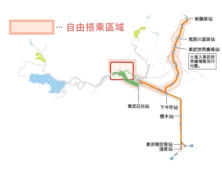 日光世界遺產區域周遊券的搭乘區間。圖取自官網