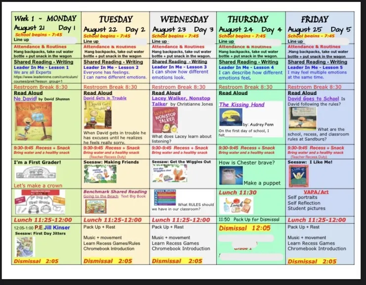 開學第一週課表