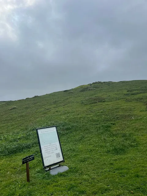 ▲先看到了這塊狂風中前後搖擺的彈簧板, 說這裡水源保護, 不要靠近水