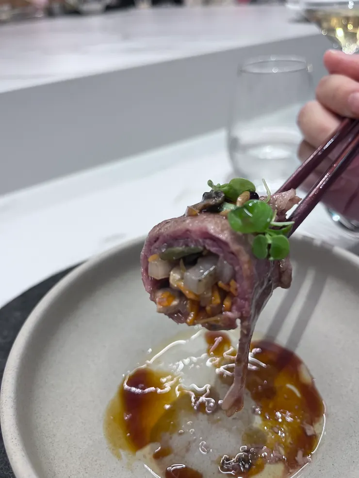 溫物|和牛蔬菜卷・剝皮辣椒・山椒醬油