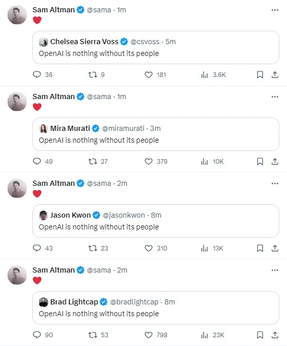 OpenAI管理高層全體支援Altman