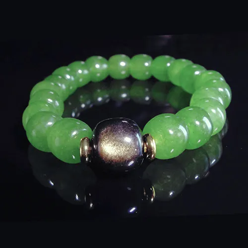 金曜石與綠玉髓 金綠交心 男士手鍊