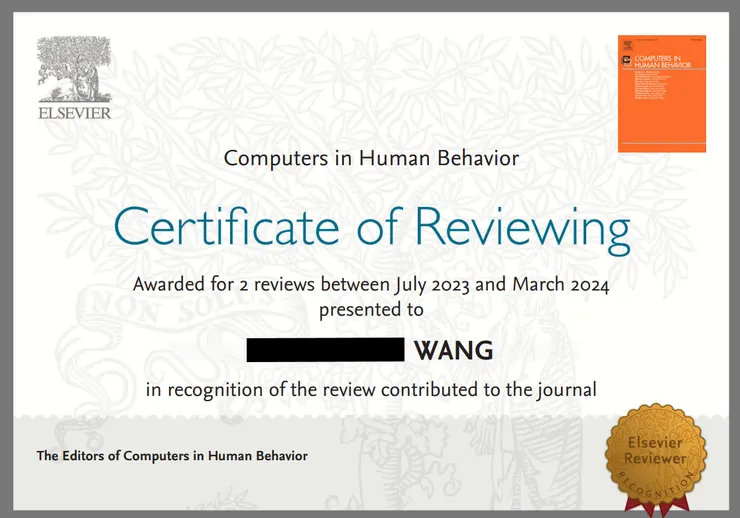 Computers in Human Behavior 審稿證明