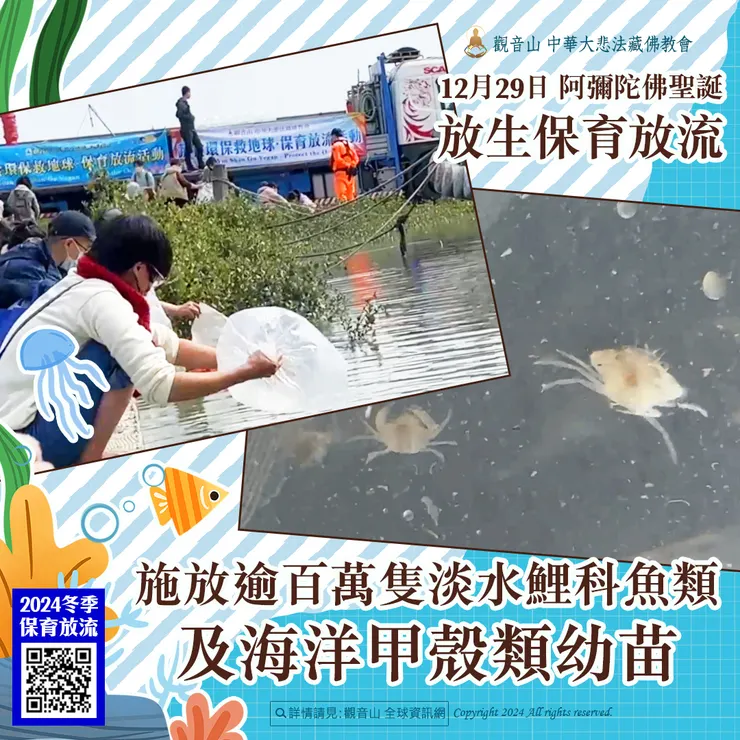 12月29日 阿彌陀佛聖誕放生保育放流 吉祥梵咒光輪七彩虹雲現瑞兆