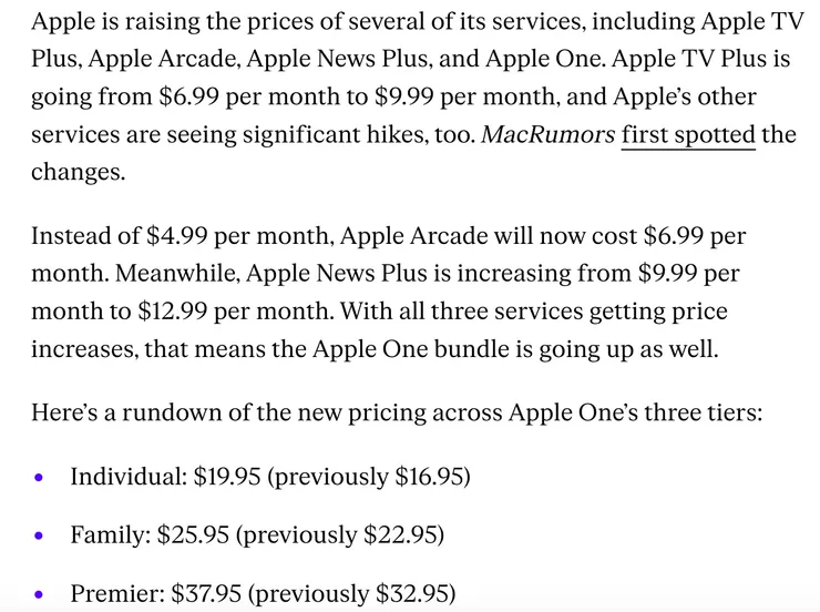 蘋果訂閱服務全面漲價了