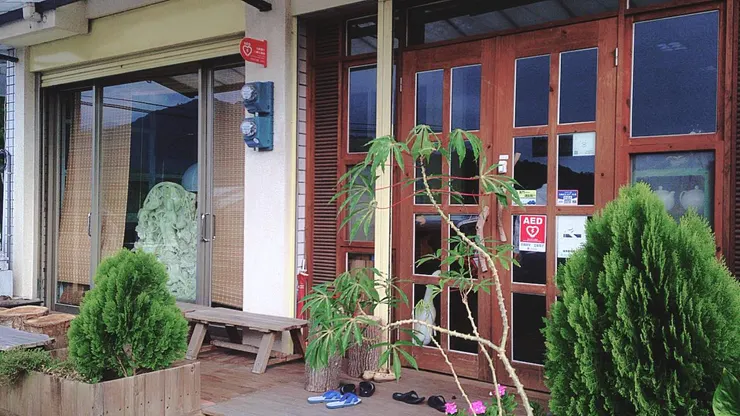 民宿的門口非常的簡樸，花花草草都是闆娘楊姐親自栽種