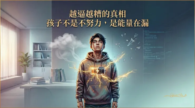 圖說｜臨床上常見的教養誤區，是把青少年的「大腦能量耗竭」誤判為懶惰或不自律。重新聚焦在「能量止損」，才是重啟動力的有效起點。