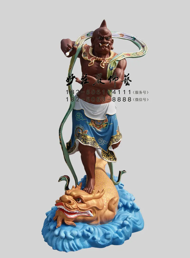 銅雕魁星踢鬥彩繪塑像