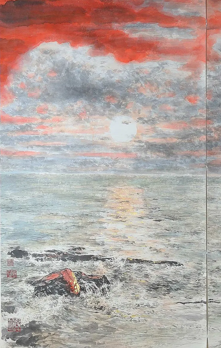 〈塔山夕照〉局部—夕陽