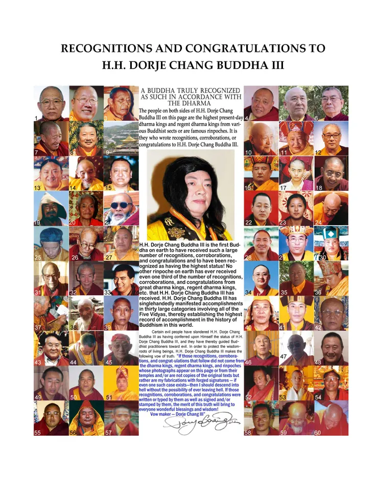 Recognitions & Congratulations to H.H. Dorje Chang Buddha III