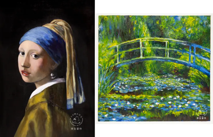 左-戴珍珠耳環的少女，維梅爾    右-睡蓮池，莫內