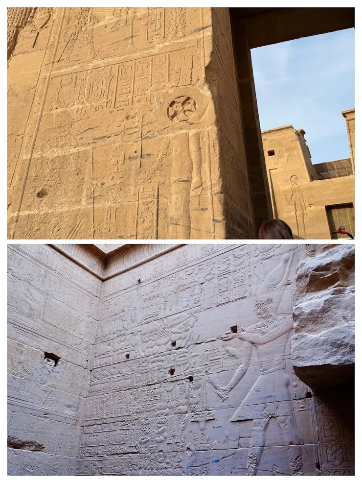 敲鑿留下的孔洞，還刻鑿了十字架。