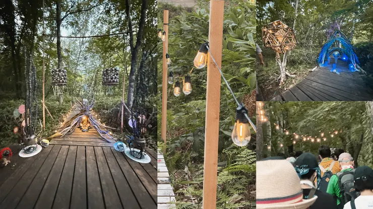 木棧道上的裝置藝術與人潮