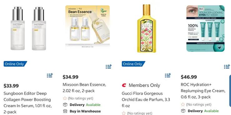 韓國Sungboon深層膠原蛋白強效賦活精華霜、韓國Mixsoon豆精精華液、GUCCI 蘭花淡香精 $181、ROC 眼霜 $46.99。