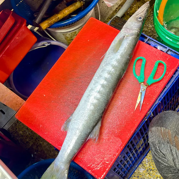 南方澳的竹梭本人超長一條,老闆說可以做生魚片,但我不太會弄就算了