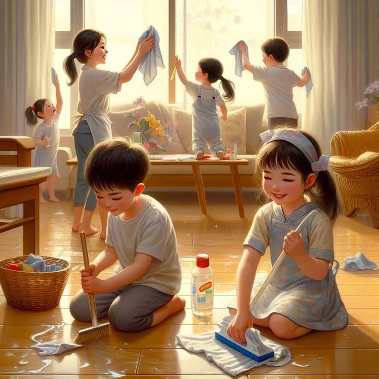 讓孩子參與清理工作，如擦拭桌面、清理地板、整理玩具等，能夠讓孩子體驗不同觸感。觸覺統合的訓練有助於孩子提高對不同材質的辨識能力，並且加強手部的協調能力。