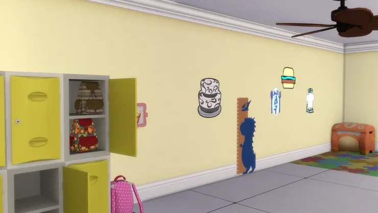 粉黃色的牆壁跟這些圖案很相配。