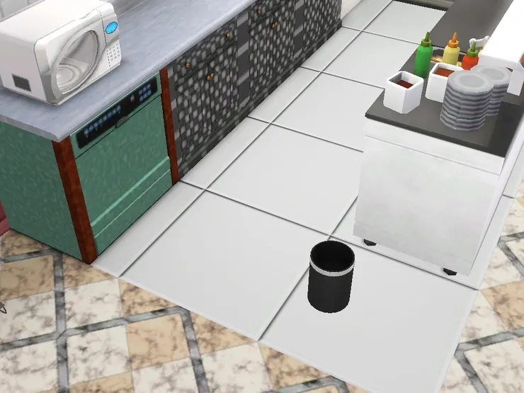 廚房跟用餐區的地磚當然不同。廚房要容易清潔。