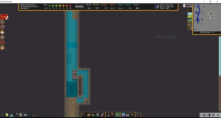 嘗試抽水,水被抽上來淹到幫浦所在的這一層,但下一層(顏色較深處)還是滿滿的水