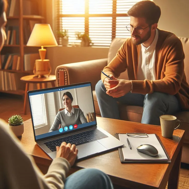 心理諮詢師與患者進行線上諮詢