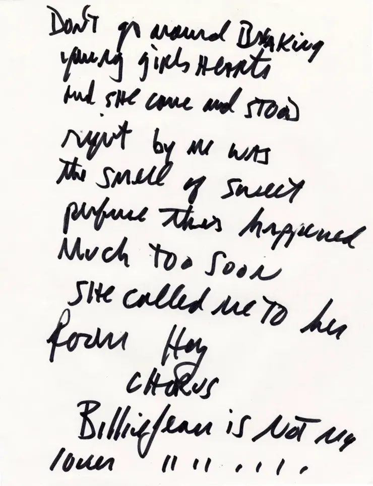 <Billie Jean> 手寫歌詞稿／來源：Goldin Auction