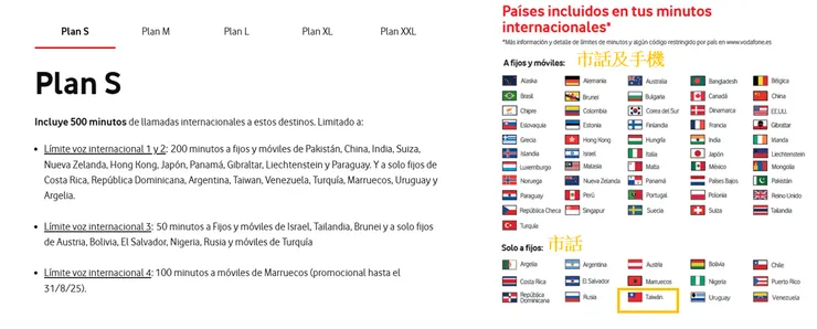 Vodafone的預付卡最基本方案就可以打很多國家了，包括台灣的市話!