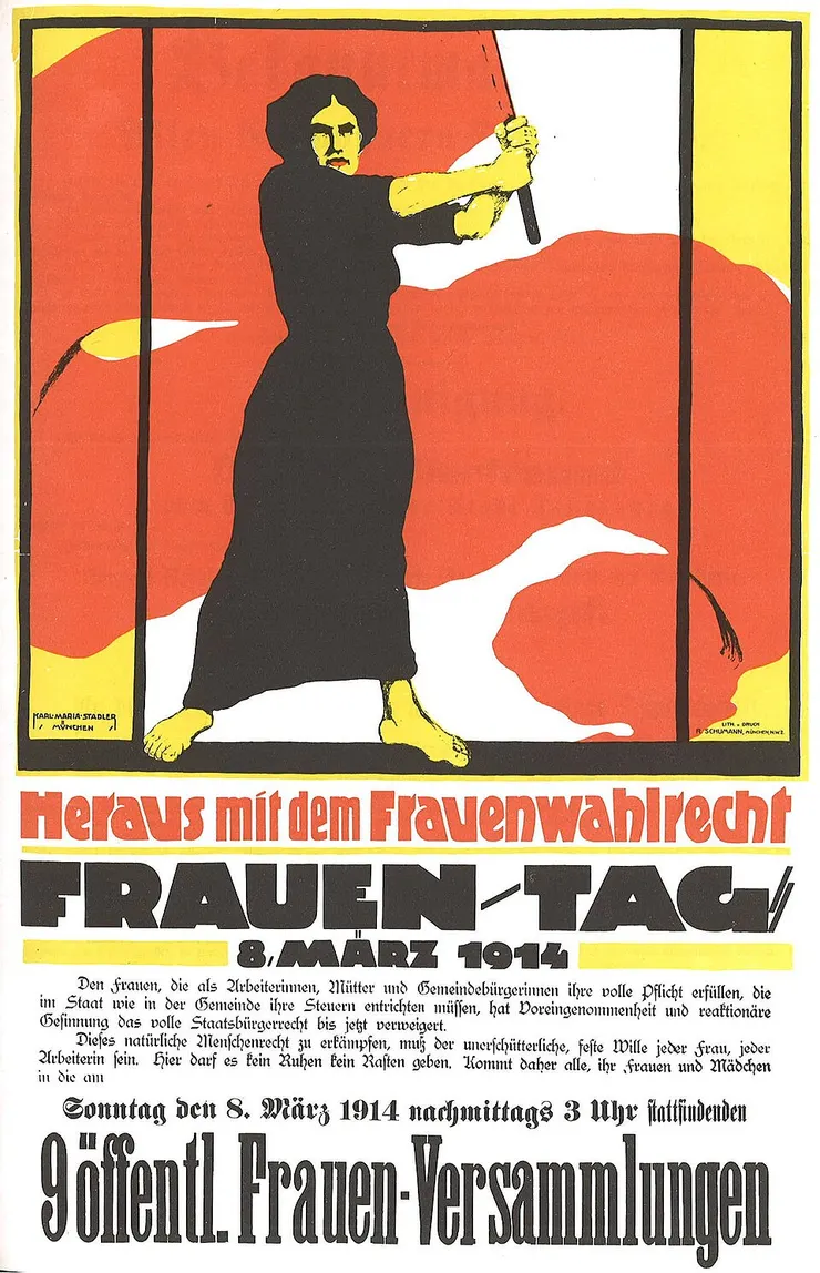 German poster for International Women's Day, 8 March 1914.[a] This poster was banned in the German Empire