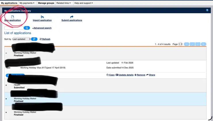 至immiaccount 點選 New application