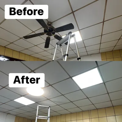 換下舊的吸頂扇，換上新的吸頂燈。