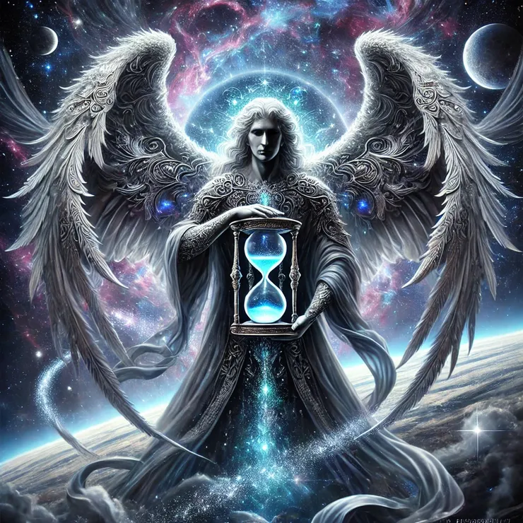 他是掌管夜晚第五時辰的至高天使。畫面展現出他身披深銀與深藍色的流動長袍，象徵夜晚的神秘與力量。他擁有閃耀著宇宙能量的以太羽翼，手中持有一個發光的沙漏，象徵夜晚時間的流逝