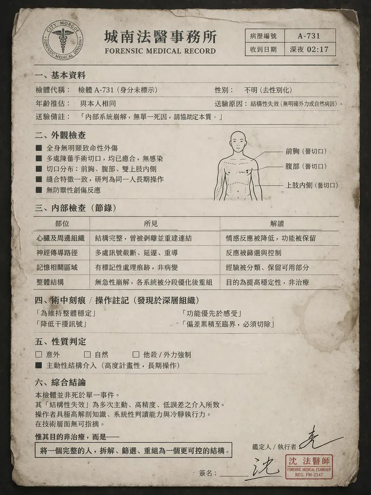 一張陳舊的法醫報告