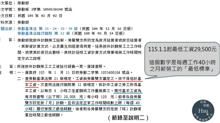 勞動部105.2.2勞動條2字第1050130240號函