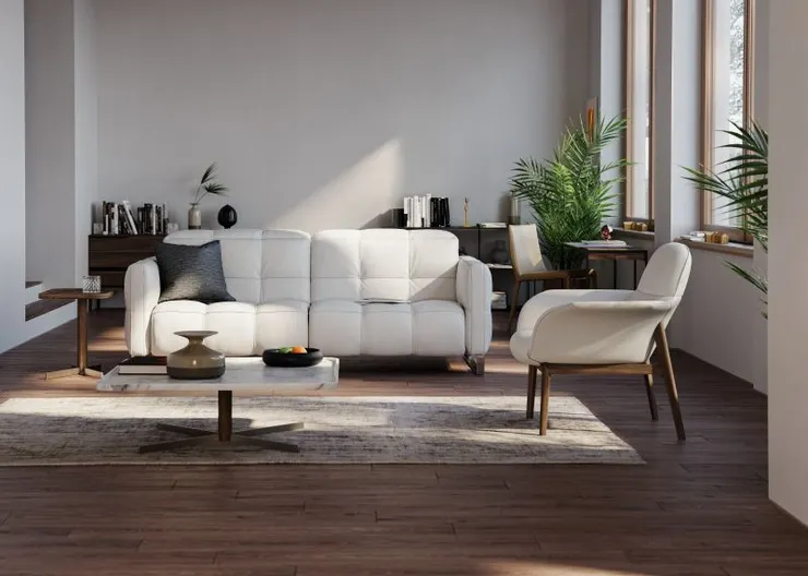 ▲NATUZZI 拉圖誌 Philo 沙發，以經典設計及細緻椅腳設計著稱，展現義式簡約與結構比例美學，為品牌明星商品。