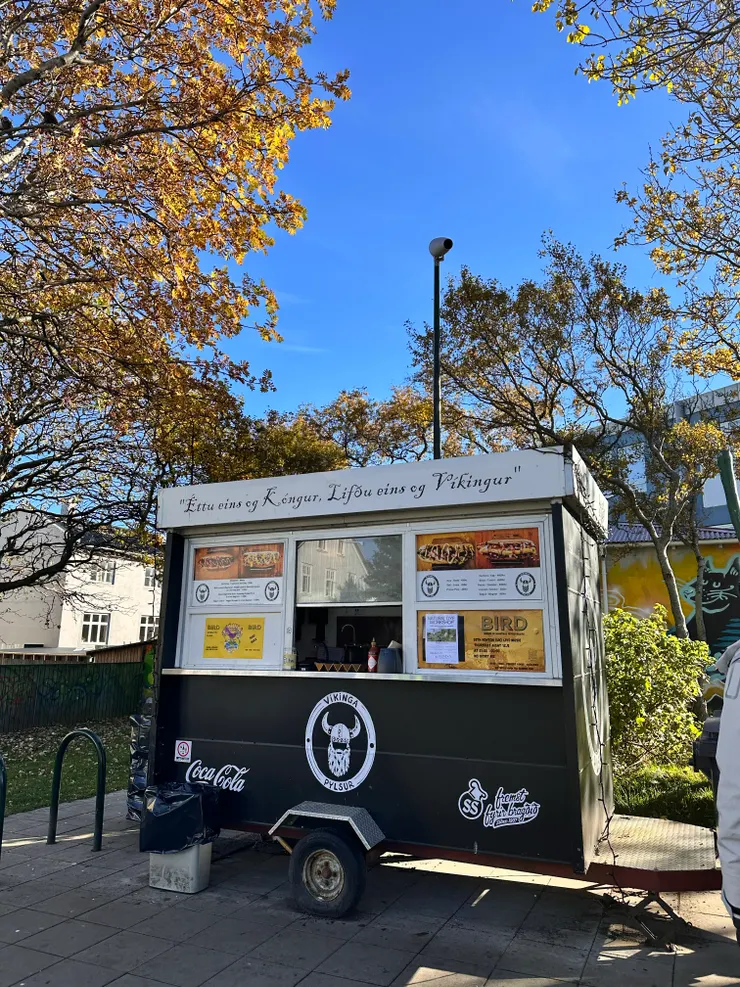 比較有特色的黑色熱狗攤，手撕羊肉熱狗是1100isk（2024.10）。