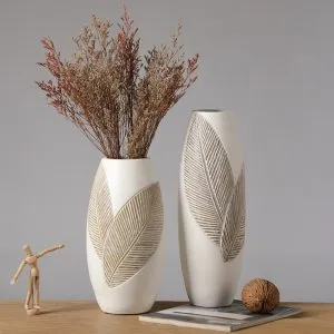 中式復古插花樹脂落地大花樽擺飾輕奢高檔現代客廳插花高身花樽