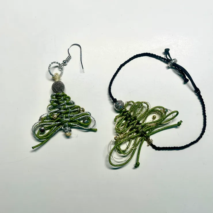 聖誕樹手繩 & 聖誕樹繩結耳環