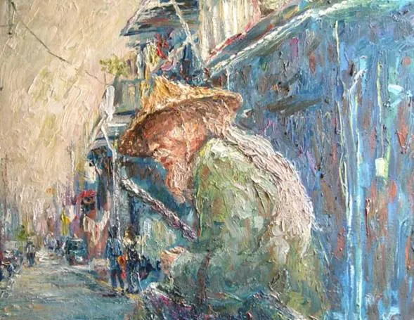 我哥是油畫家，這是他習畫早期的作品，一位常在住家附近街上出現的乞丐。也許父親也常跟他說起潮州乞丐的故事，跟我一樣，大哥對於乞丐也有一種無法言喻的感受。