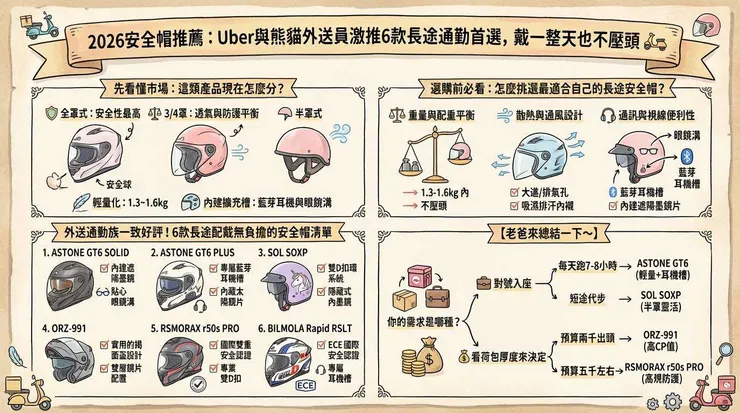 2026安全帽推薦:Uber與熊貓外送員激推6款長途通勤首選,戴一整天也不壓頭 🛵