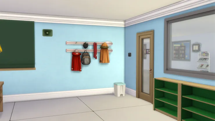 牆上有衣架供同學使用。請注意垃圾桶是跟課室配色哦！