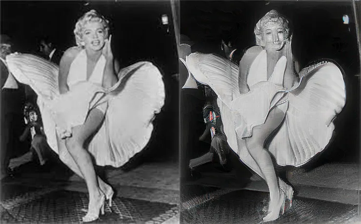 左圖為瑪麗蓮夢露原圖//右圖為StableSR for stable diffusion webui結果