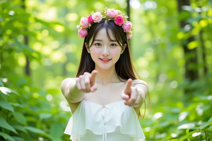 Pointing at the camera with both hands forward, 雙手向前，指向相機