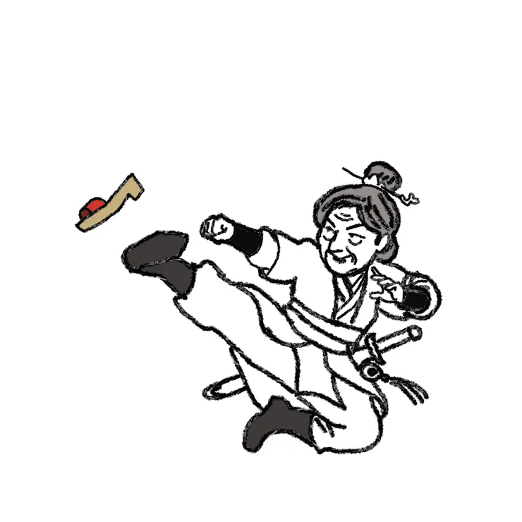 媳婦激怒她了。一惱火，她腳踢媳婦的木屐。