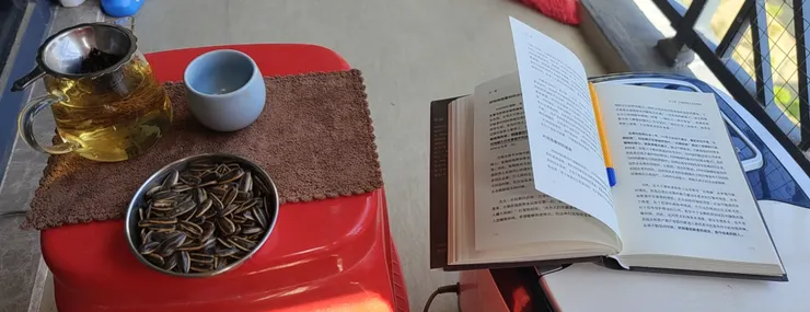 清明連假在陽台看書自拍