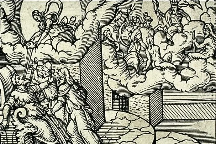 索利斯 (Virgil Solis)的木刻，描繪了尤利烏斯·凱撒 (Julius Caesar)的神化，即這首詩的最後事件 (XV.745–850）