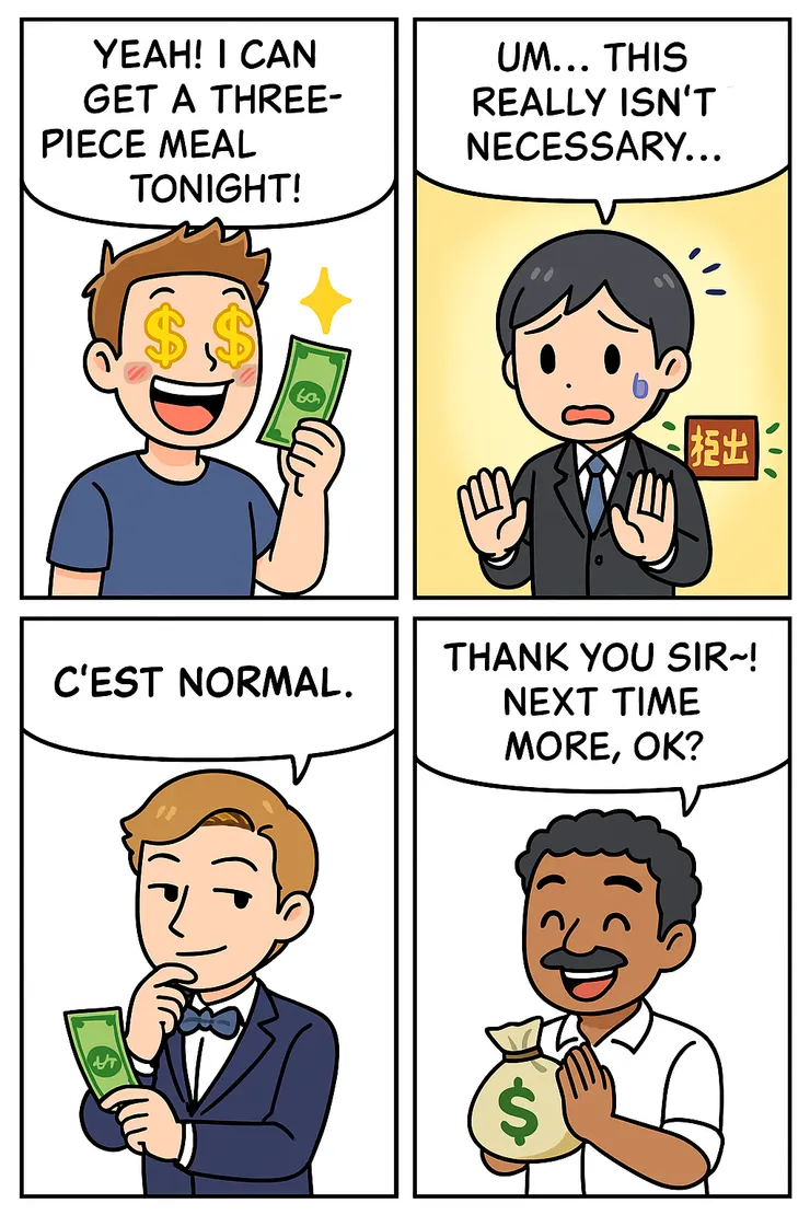 不同文化對小費的反應，各是甚麼國家呢?