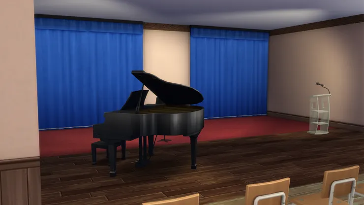 有些學校不是用三腳琴，也不一定放在台上，但這所小學比較華麗。