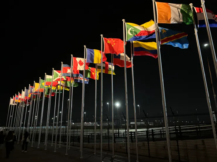 飄揚在夜晚天空中的各國國旗