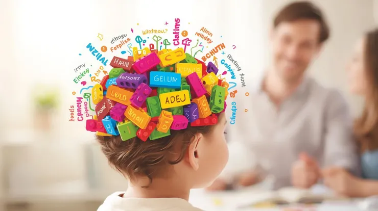 父母的每一句話化作彩色方塊，組裝成寶寶大腦的語言中樞。