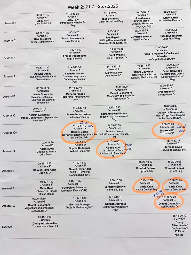 這是第二週的課表。橘色圈起來的課程是不開放旁聽的。